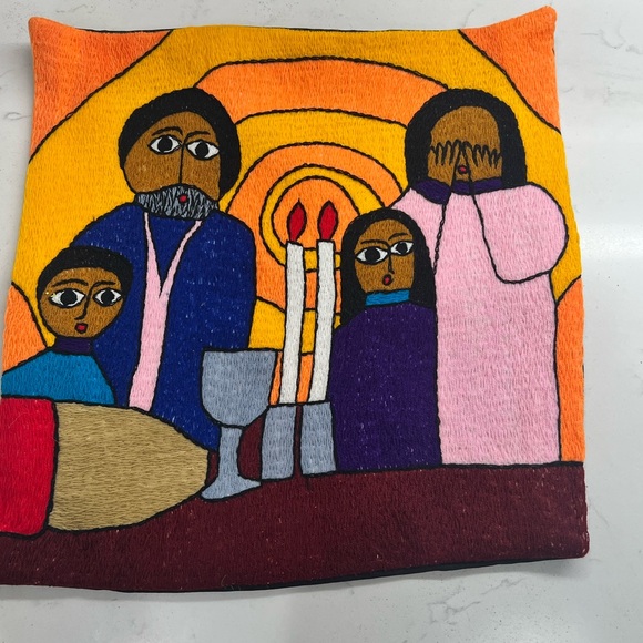 Vintage Handmade Ethiopian Embroidered Pillow Case/Shabbot Shalom 17x15 - Picture 2 of 3